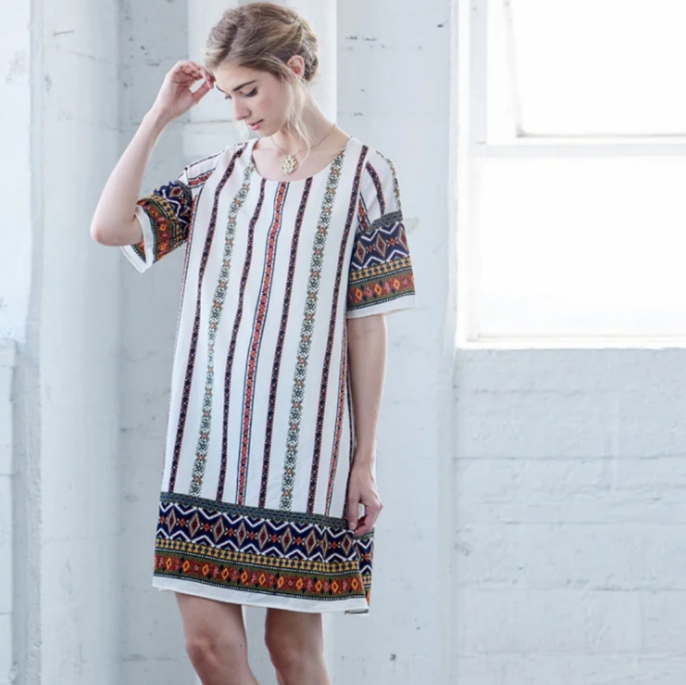 LOVE KUZA Ivory “Bohemian Daydream” Short Sleeve Dress Size L